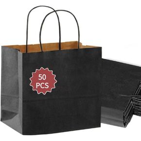 COGLARING Black Gift Bags with Handles 50Pack 13x7x14 Inch Kraft Paper Bags Bulk for Weddings, Parties, Shopping, Retail, Gift Wrapping Merchandise Packaging Paper Bag in Saudi Arabia