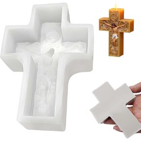 Cross Silicone Candle Mold - 3D Rose Jesus Design for Aromatherapy and Religious DIY Crafts, Easy Release, Heat-Resistant, Ideal for Church and Home Decor (White-B Style) in Saudi Arabia