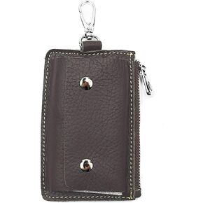 Leather Car Key Protector Case, Auto Key Pouch Car Remote Holder Hook Zipper Cover Black Key Wallet Keychain Key Bag (Snap Button Coffee) in Saudi Arabia