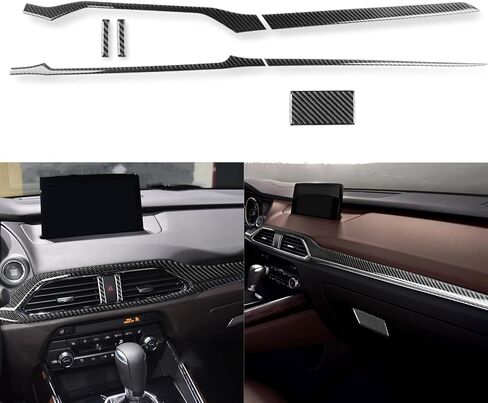 Real Premium Carbon Fiber Sticker Set Car Center Console Gear Shift Panel Multimedia Control Frame Cover Trim Compatible with Mazda CX-9 CX9 2016-2023 Auto Interior Accessories Black in Saudi Arabia