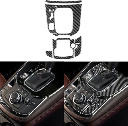 Real Premium Carbon Fiber Sticker Set Car Center Console Gear Shift Panel Multimedia Control Frame Cover Trim Compatible with Mazda CX-9 CX9 2016-2023 Auto Interior Accessories Black in Saudi Arabia