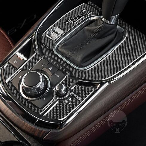 Real Premium Carbon Fiber Sticker Set Car Center Console Gear Shift Panel Multimedia Control Frame Cover Trim Compatible with Mazda CX-9 CX9 2016-2023 Auto Interior Accessories Black in Saudi Arabia