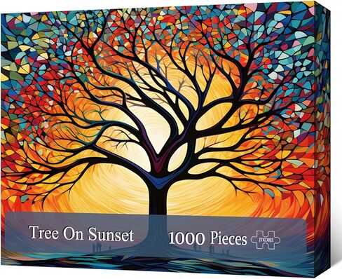 Puzzles for Adults 1000 Pieces - Stained Glass Tree on Sunset Jigsaw Puzzles 1000 Pieces - Challenging Jigsaw Puzzles for Game Nights, Vibrant Colors & Premium Quality in Saudi Arabia