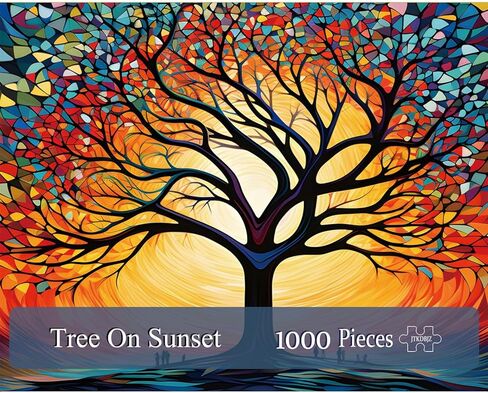 Puzzles for Adults 1000 Pieces - Stained Glass Tree on Sunset Jigsaw Puzzles 1000 Pieces - Challenging Jigsaw Puzzles for Game Nights, Vibrant Colors & Premium Quality in Saudi Arabia