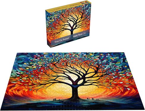 Puzzles for Adults 1000 Pieces - Stained Glass Tree on Sunset Jigsaw Puzzles 1000 Pieces - Challenging Jigsaw Puzzles for Game Nights, Vibrant Colors & Premium Quality in Saudi Arabia