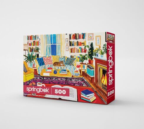 Springbok Cozy Reading Nook 500 Piece Jigsaw Puzzle for Adults & Family - Poster Now Included - Cozy Library Scene, Books & Reading Art - Unique Cut Pieces - Made in USA in Kuwait