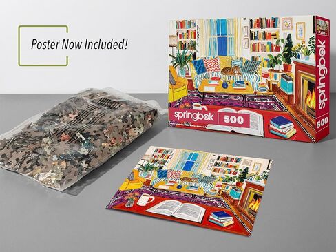 Springbok Cozy Reading Nook 500 Piece Jigsaw Puzzle for Adults & Family - Poster Now Included - Cozy Library Scene, Books & Reading Art - Unique Cut Pieces - Made in USA in Kuwait