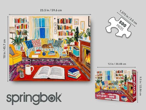 Springbok Cozy Reading Nook 500 Piece Jigsaw Puzzle for Adults & Family - Poster Now Included - Cozy Library Scene, Books & Reading Art - Unique Cut Pieces - Made in USA in Kuwait