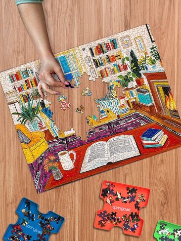 Springbok Cozy Reading Nook 500 Piece Jigsaw Puzzle for Adults & Family - Poster Now Included - Cozy Library Scene, Books & Reading Art - Unique Cut Pieces - Made in USA in Kuwait