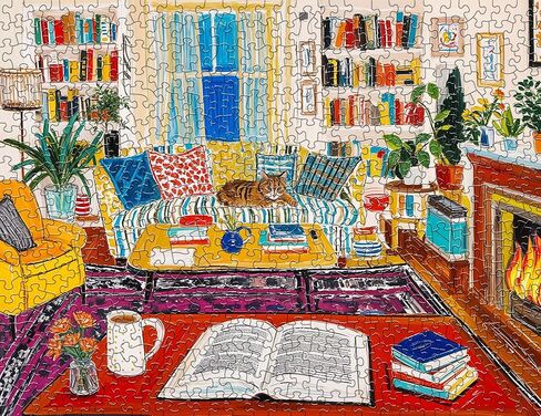 Springbok Cozy Reading Nook 500 Piece Jigsaw Puzzle for Adults & Family - Poster Now Included - Cozy Library Scene, Books & Reading Art - Unique Cut Pieces - Made in USA in Kuwait