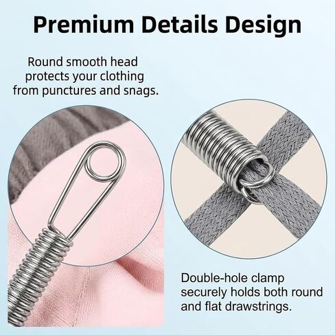 2 Pcs Spring Drawstring Needle Threader Tool Set, Metal Easy Rope and Elastic Threader for Hoodies, Sweatpants, Waistbands, DIY Sewing Repairs, Drawstring Replacement Clip with Round Head Design in Saudi Arabia