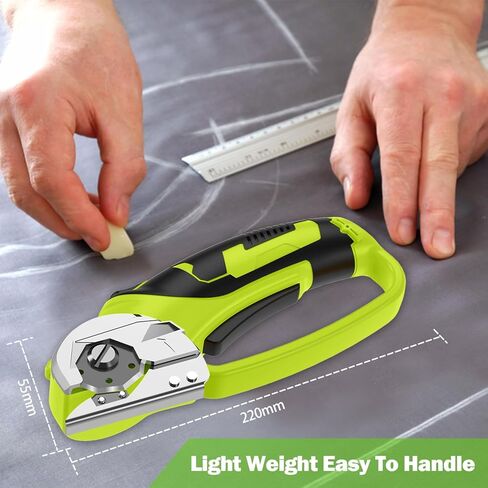 Cordless Electric Scissors, 4V Box Cutter & Cardboard Cutter with 2 Titanium Blades - Rotary Cutter with LED Light for Fabric, Leather, Carpet, Plastic, Crafting + Storage Case (Green) in Saudi Arabia