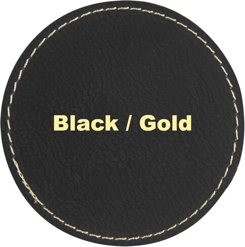 2.5" Round Blank Laserable Leatherette Hat Patches with Adhesive Faux Leather Patches for Hats Custom Fabric Repair Sew Laser Supplies (Black/Gold, 25) in Kuwait