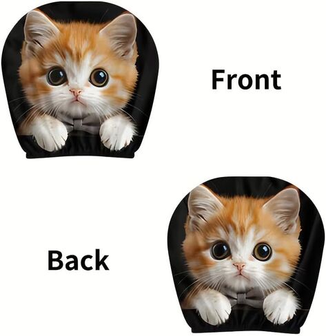 2 Pcs Cute Orange Cat Car Headrest Covers- Large Eyed Animal Print Auto Seat Protector Accessories, Soft Breathable Knit Polyester Universal Fit Interior Decor for Men Women Couples Road Trips in Saudi Arabia