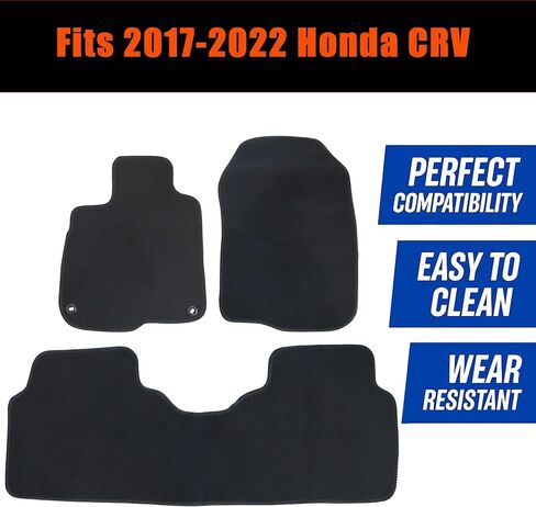 GXARTS 3 PCS Both Front and Rear Velour Replacement Floor Mats Carpet Black Compatible with Honda CRV CR-V 2017 2018 2019 2020 2021 2022 Anti- Slip in Kuwait