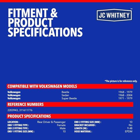 JC Whitney JFBAJCWBHH00396 Set of 2 Rear Left & Right Brake Hydraulic Hoses - Compatible with Volkswagen Beetle 1968-1979, Sedan 1968-2004, Super Beetle 1971-1979 in Kuwait