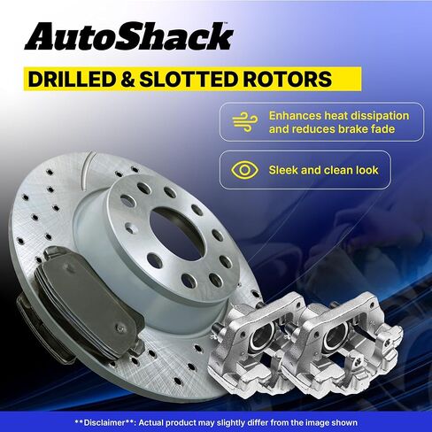 AutoShack Front Brake Rotors, Ceramic Pads & Calipers for Toyota, Highlander 2008-2013, AWD FWD L4 2.7L V6 3.3L 3.5L - Silver Zinc Coated Drilled & Slotted - SilverShield Pro - 12.91" (328 mm), 5-Lug in Kuwait