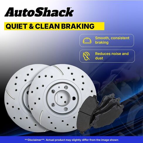 AutoShack Rear Brake Rotors & Ceramic Pads for Toyota, Tundra 2007-2021, 4WD RWD V6 4.0L V8 4.6L 4.7L 5.7L - Coated Drilled & Slotted - Silver Matte Finish - TurboGuard - 13.58" (345 mm), 5+5-Lug in Kuwait