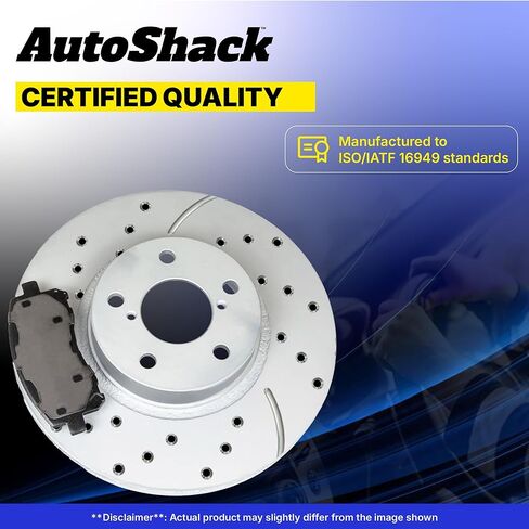 AutoShack Rear Brake Rotors & Ceramic Pads for Toyota, Tundra 2007-2021, 4WD RWD V6 4.0L V8 4.6L 4.7L 5.7L - Coated Drilled & Slotted - Silver Matte Finish - TurboGuard - 13.58" (345 mm), 5+5-Lug in Kuwait
