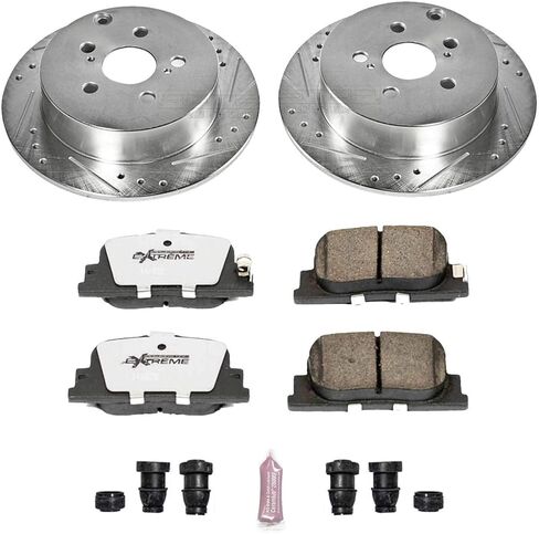 طقم فرامل خلفية PowerStop لـ Scion tC 2005-10 - وسادات فرامل Z26 من السيراميك من ألياف الكربون + ترقية الدوارات المحفورة والمشقوقة، K2319-26 in Kuwait