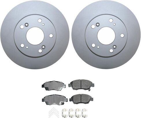 Coated Vented 262mm Disc Rotors and Akebono ProACT Ceramic Slotted Pad Set with Hardware and Acoustic Sensor Front Brake Kit Honda Civic Hybrid-L Hybrid 1.3L L4 Si 2.0L L4 in Saudi Arabia