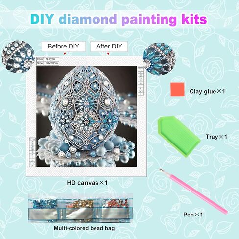 Diamond Painting Kits for Adults Egg, 5D Special Shape Diamond Art Kits for Beginners, Crystal Rhinestones Painting for Home Wall Decoration, 12×12 Inch in Kuwait