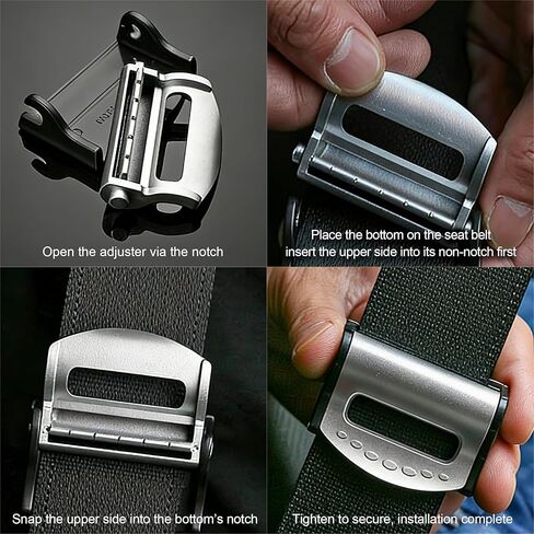 [4-Pack] Universal Seat Belt Adjuster for Adults - Premium Anti-Slip Seatbelt Clip to Relieve Neck & Shoulder Pressure - Comfortable Strap Positioner for Cars, SUVs & Trucks (Black+Silver) in Saudi Arabia