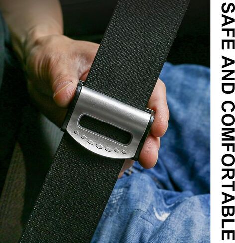 [4-Pack] Universal Seat Belt Adjuster for Adults - Premium Anti-Slip Seatbelt Clip to Relieve Neck & Shoulder Pressure - Comfortable Strap Positioner for Cars, SUVs & Trucks (Black+Silver) in Saudi Arabia
