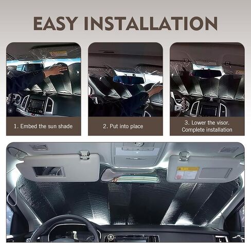 1 PC Car Windshield Sun Shade, Auto Front Car Window Shades Protector, Foldable Automotive Windshield Thermal Isolator Accessories，Keeps Vehicle Cool (Sliver# 55.1" × 27.5") in Saudi Arabia