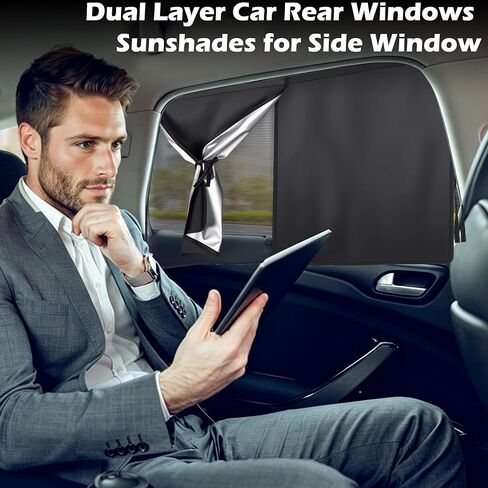 Car Window Shades, 2 Pack Magnetic Double Layer Side Window Sun Shade, UV Protection Car Curtains, Full Covers/Half Shade Window Sunshade for Baby Family Protection in Kuwait