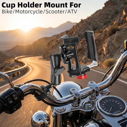 Heavy Duty Motorcycle Cup Holder, Double 360° Swivel Level Cup Drink Holder with Handlebar U-Bolt Base & Aluminum Alloy Medium Arm, Universal Water Bottle Holder for Harley, Bike, ATV, UTV in Saudi Arabia