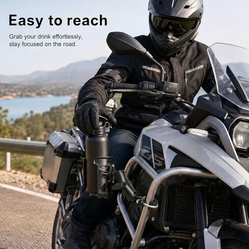 Heavy Duty Motorcycle Cup Holder, Double 360° Swivel Level Cup Drink Holder with Handlebar U-Bolt Base & Aluminum Alloy Medium Arm, Universal Water Bottle Holder for Harley, Bike, ATV, UTV in Saudi Arabia