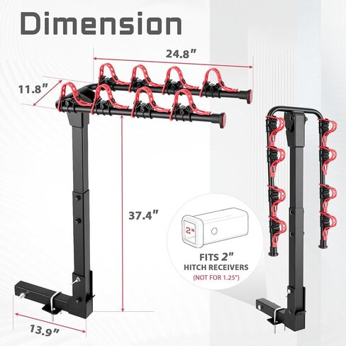 Bike Rack for Car, Bike Rack Hitch Mount with 2'' Hitch Receiver, 4 Bike Capacity 165 Load, Tiltable & Foldable for Trunk Access, Bike Rack Hitch for SUV/Truck/RV, Ratchet Straps in Saudi Arabia