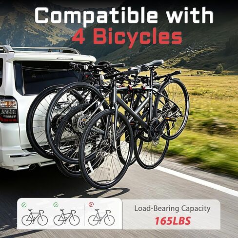 Bike Rack for Car, Bike Rack Hitch Mount with 2'' Hitch Receiver, 4 Bike Capacity 165 Load, Tiltable & Foldable for Trunk Access, Bike Rack Hitch for SUV/Truck/RV, Ratchet Straps in Saudi Arabia