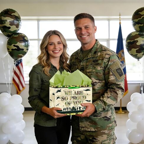 Camouflage Gift Bag Army Camo Wrapping Paper Bag with Tissue Paper Card Army Party Favors WE ARE SO PROUD Of YOU Patriotic Military Gift Bag for Veterans Day Memorial 4th of July Independence Day in Saudi Arabia