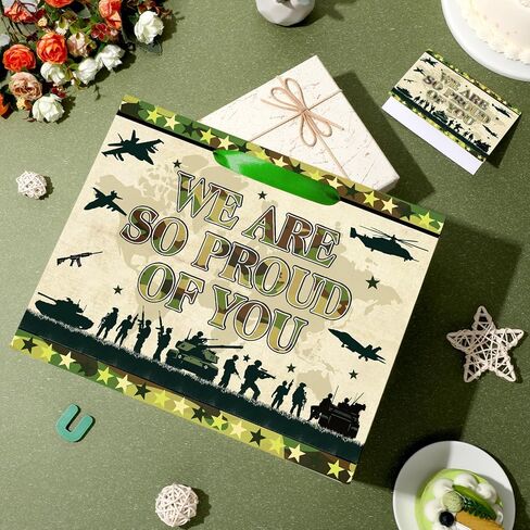 Camouflage Gift Bag Army Camo Wrapping Paper Bag with Tissue Paper Card Army Party Favors WE ARE SO PROUD Of YOU Patriotic Military Gift Bag for Veterans Day Memorial 4th of July Independence Day in Saudi Arabia