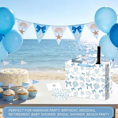 Coastal Beach Gift Bag Set All-in-One Seashell Bow Gift Wrapping Kit with Greeting Card, Sticker, Envelope and Tissue Paper for Tropical Summer Birthday Wedding Bachelorette Baby Shower Hawaiian Party in Kuwait
