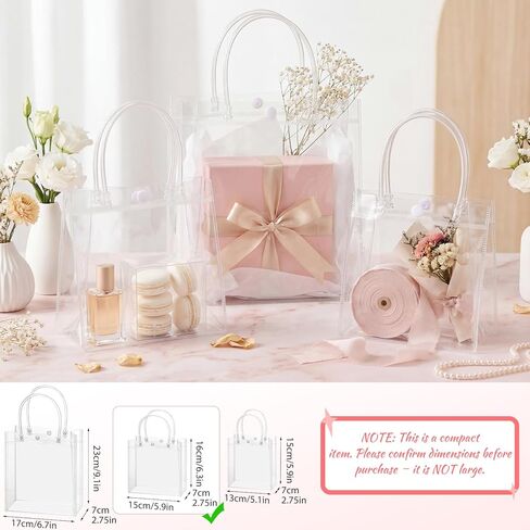 woric 6.3" Clear Gift Bags with Handles, 15PCS Reusable Plastic Party Favor Bags Transparent Goodie Bag Bulk for Weddings Graduation Father's Day Birthdays Gifts, 6.3"x5.9"x2.75" in Saudi Arabia