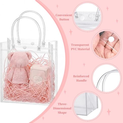 woric 6.3" Clear Gift Bags with Handles, 15PCS Reusable Plastic Party Favor Bags Transparent Goodie Bag Bulk for Weddings Graduation Father's Day Birthdays Gifts, 6.3"x5.9"x2.75" in Saudi Arabia