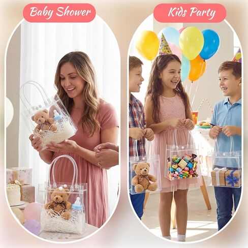 woric 6.3" Clear Gift Bags with Handles, 15PCS Reusable Plastic Party Favor Bags Transparent Goodie Bag Bulk for Weddings Graduation Father's Day Birthdays Gifts, 6.3"x5.9"x2.75" in Saudi Arabia