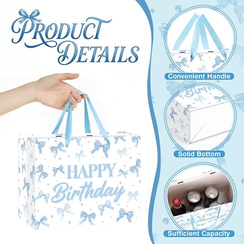 Blue Bow Birthday Gift Bag Baby Blue Watercolor Bow Birthday Wrapping Paper Bag with Tissue Paper Greeting Card Goodie Candy Bags for Boys Girls Neutral Bday Baby Shower Bachelorette Party Supplies in Kuwait