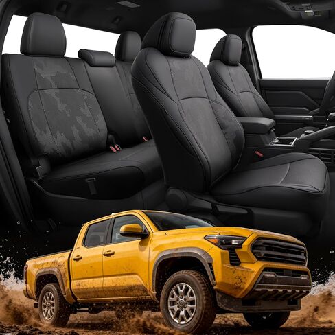 TAPTES مجموعة كاملة من أغطية مقاعد السيارة مناسبة تمامًا لسيارة Toyota Tacoma 2026 2025 2024، طاقم الكابينة المزدوج الجيل الرابع (الغاز فقط) من الجلد المقاوم للماء لتغطية الشاحنات وملحقات حماية الالتقاط الأمامية الخلفية، أسود مموه in Kuwait