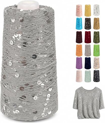 1100Yards Sequin Cotton Yarn for Crocheting Knitting, Sparkle Crochet Thread – 100% Cotton 5-Ply with 3mm 6mm Sequins,Paillettes Yarn for Scarves, Shawls, Sweater DIY Crafting in Kuwait