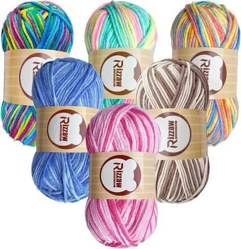 6 Pieces 50g Crochet Yarn Multi-Colored Acrylic Cotton Blend Knitting Hand Knitting Weaving Yarn-TD29 Purple Green Yellow in Kuwait