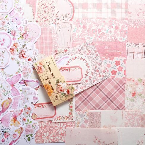 100pcs Pink Floral Scrapbooking Paper Vintage Flowers Scrapbook Specialty Craft Paper Memo Junk Material Papers Journaling Supplies for Journaling Retro Crafts Planner Collage Card Album in Kuwait