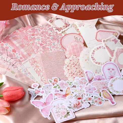 100pcs Pink Floral Scrapbooking Paper Vintage Flowers Scrapbook Specialty Craft Paper Memo Junk Material Papers Journaling Supplies for Journaling Retro Crafts Planner Collage Card Album in Kuwait