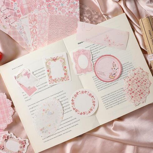 100pcs Pink Floral Scrapbooking Paper Vintage Flowers Scrapbook Specialty Craft Paper Memo Junk Material Papers Journaling Supplies for Journaling Retro Crafts Planner Collage Card Album in Kuwait