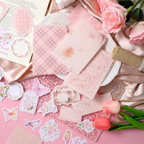 100pcs Pink Floral Scrapbooking Paper Vintage Flowers Scrapbook Specialty Craft Paper Memo Junk Material Papers Journaling Supplies for Journaling Retro Crafts Planner Collage Card Album in Kuwait
