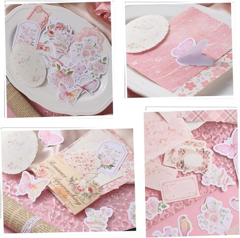 100pcs Pink Floral Scrapbooking Paper Vintage Flowers Scrapbook Specialty Craft Paper Memo Junk Material Papers Journaling Supplies for Journaling Retro Crafts Planner Collage Card Album in Kuwait