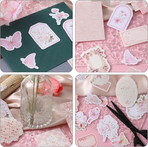 100pcs Pink Floral Scrapbooking Paper Vintage Flowers Scrapbook Specialty Craft Paper Memo Junk Material Papers Journaling Supplies for Journaling Retro Crafts Planner Collage Card Album in Kuwait